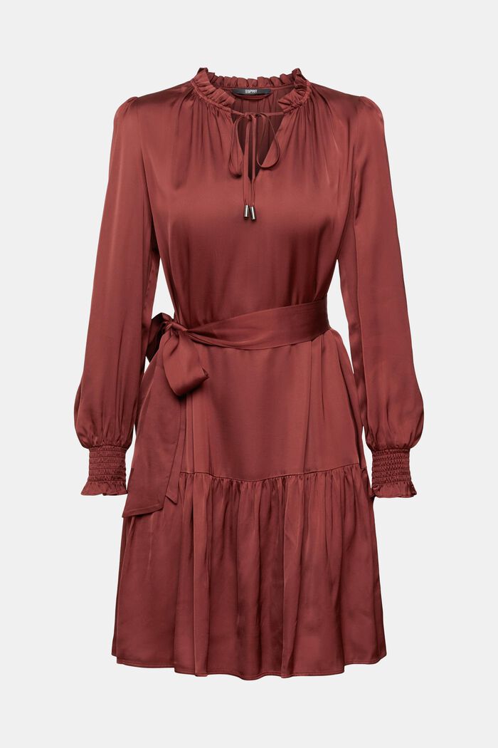 Satijnen jurk met gerimpelde kraag, LENZING™ ECOVERO™, BORDEAUX RED, detail image number 6
