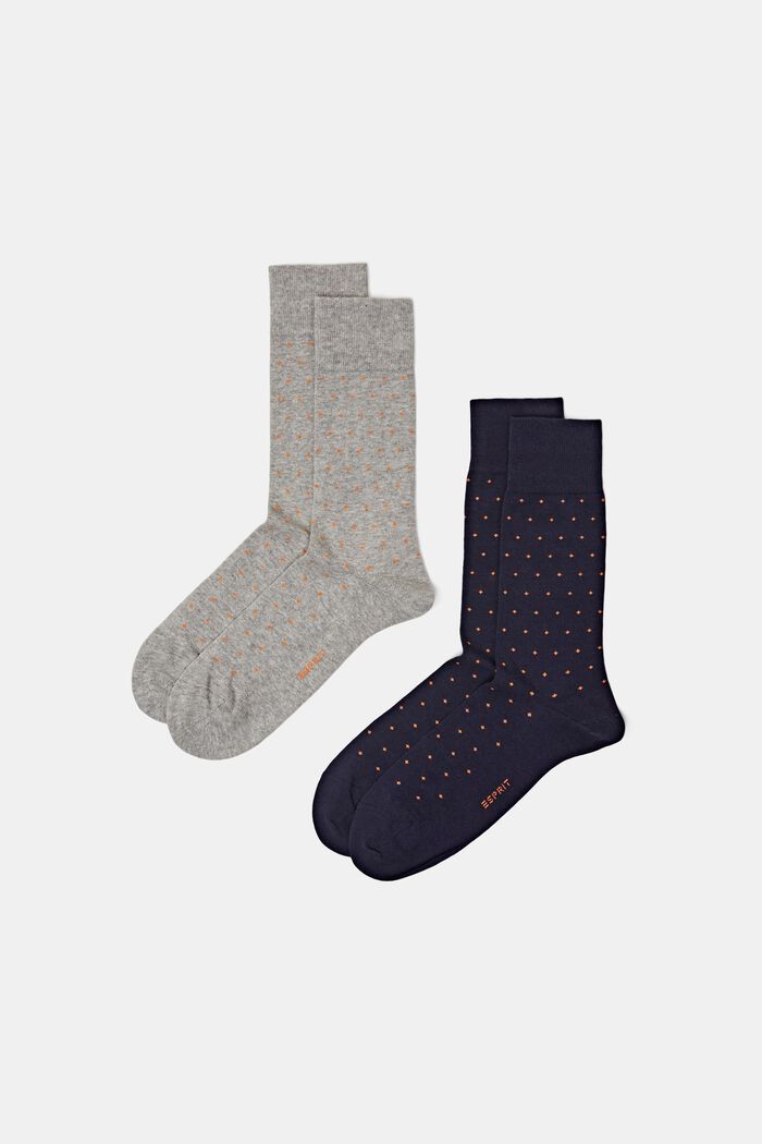2 paar grofgebreide sokken met stippen, GREY/NAVY, detail image number 0