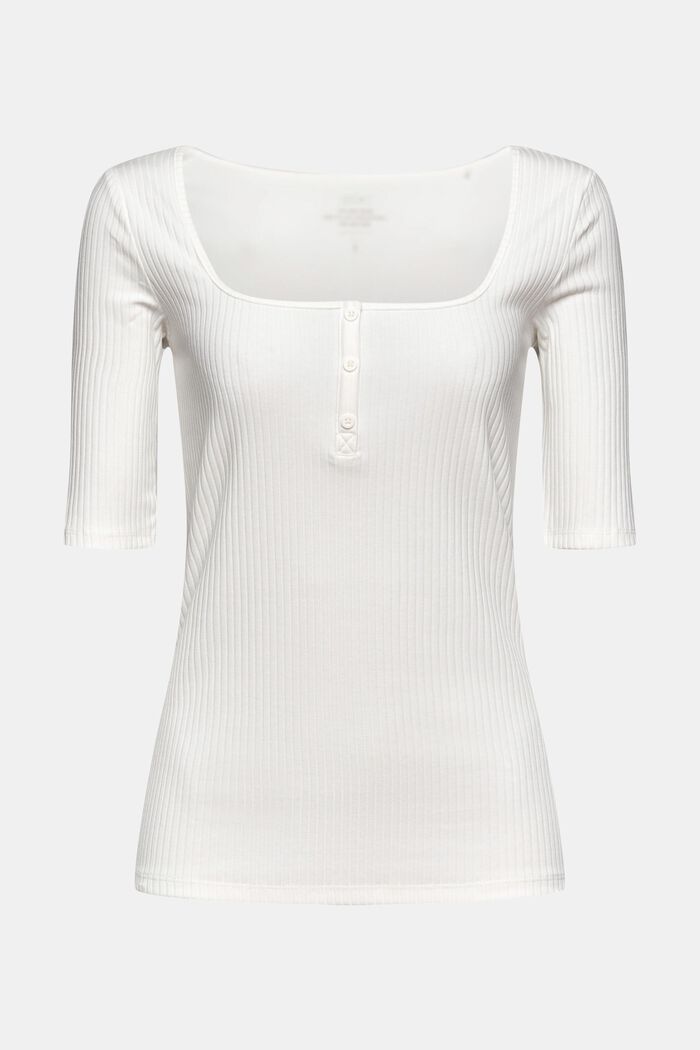 T-shirt van ribgebreide jersey, OFF WHITE, detail image number 5