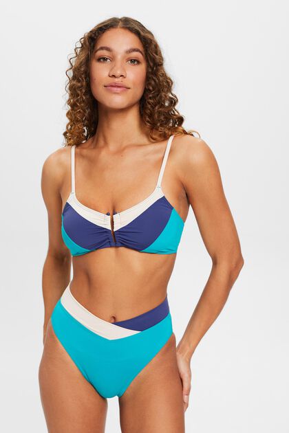 Gewatteerde bikinitop in colour block-design met U-vormig metalen detail