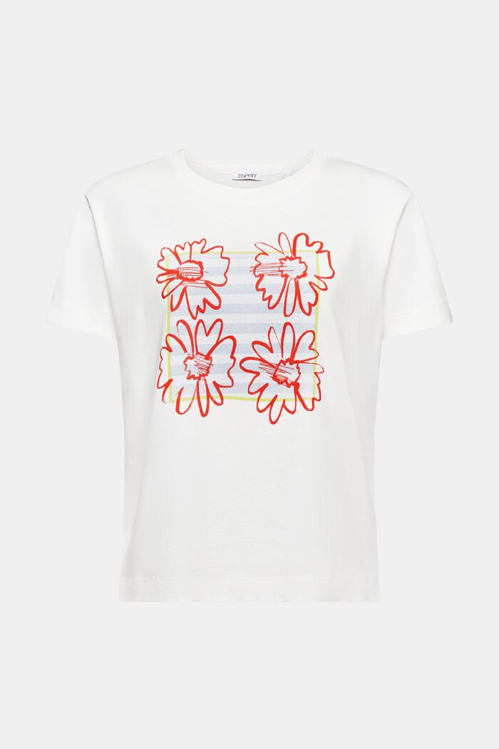 T-shirt van katoen met print, OFF WHITE, detail image number 6