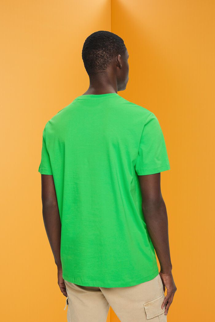 Katoenen T-shirt met slim fit en kleine borstprint, GREEN, detail image number 3