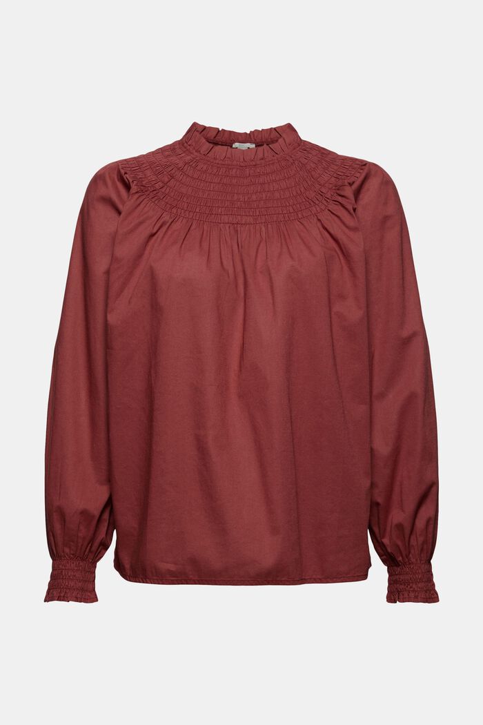 Gesmokte blouse van 100% organic cotton, GARNET RED, overview
