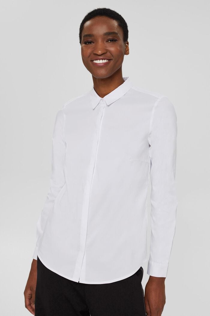 Getailleerde overhemdblouse met stretch, WHITE, detail image number 0