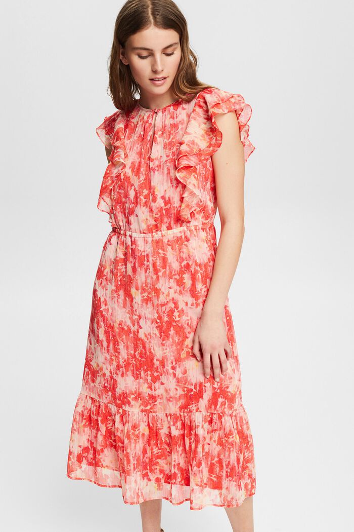Chiffon jurk met glittereffect, RED, overview