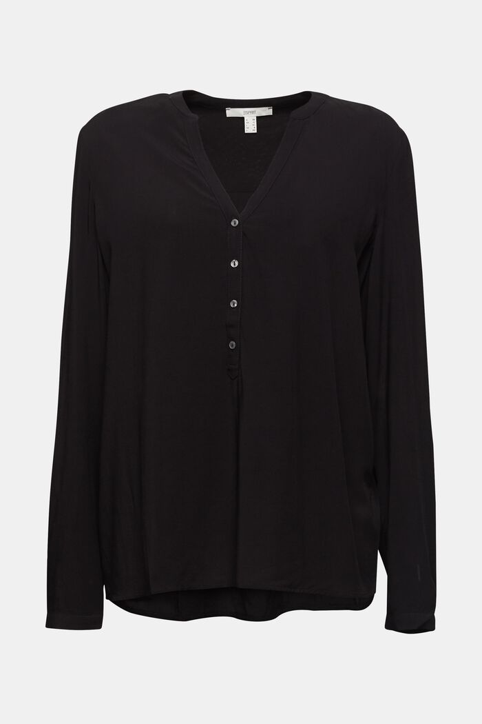 Henley blouse, LENZING™ ECOVERO™, BLACK, overview