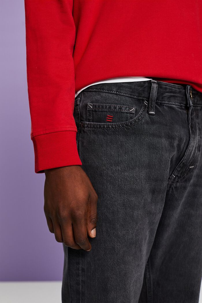 Jeans met middelhoge taille en rechte pijpen, GREY DARK WASHED, detail image number 4