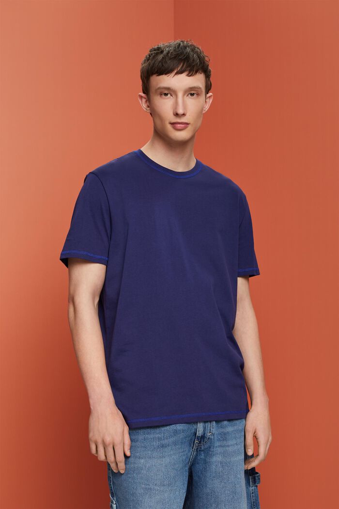 Jersey T-shirt met contrasterende zomen, DARK BLUE, detail image number 0