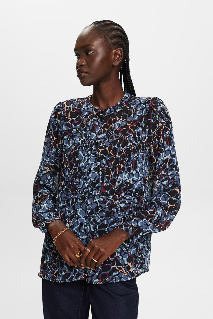 Gerecycled: chiffon blouse met motief, BLACK, detail image number 0
