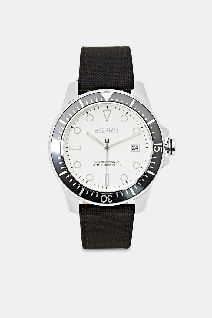 Edelstalen horloge met een bandje van textiel, BLACK, overview