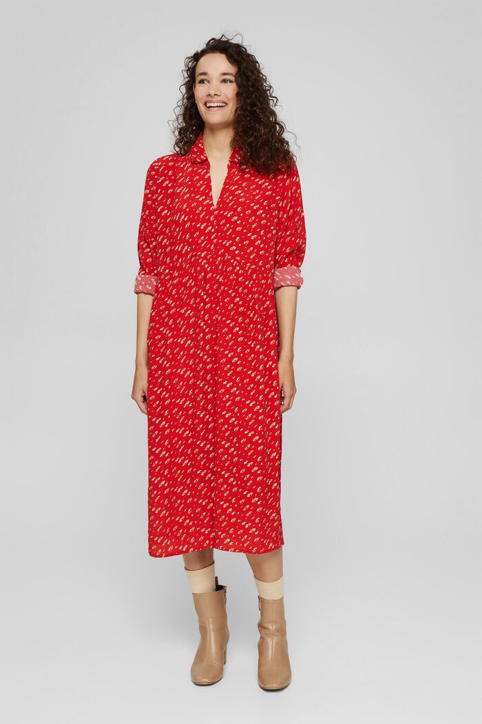 Gebloemde midi-jurk van LENZING™ ECOVERO™, RED, detail image number 0