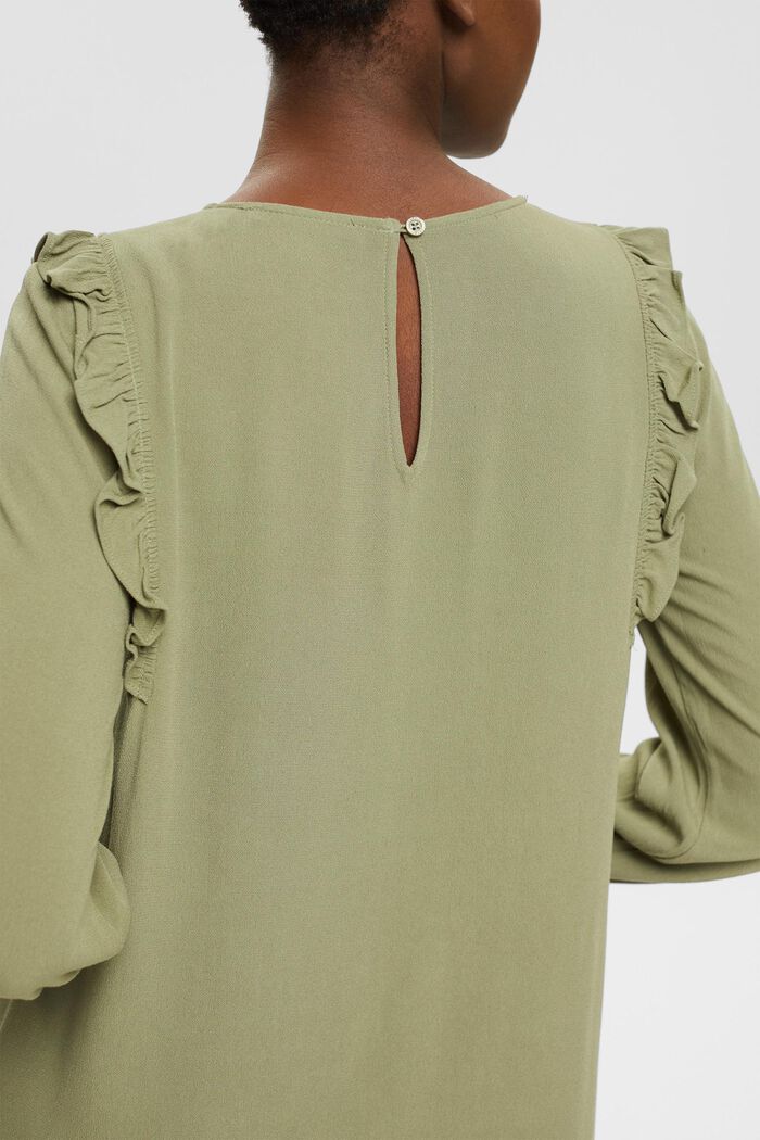 Mini-jurk met ruches, LENZING™ ECOVERO™, LIGHT KHAKI, detail image number 4
