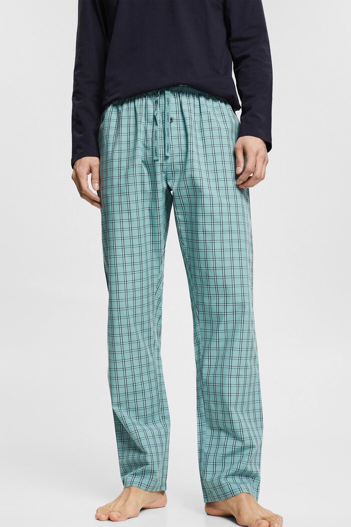 Geruite pyjamabroek van katoen, AQUA BLUE, detail image number 1