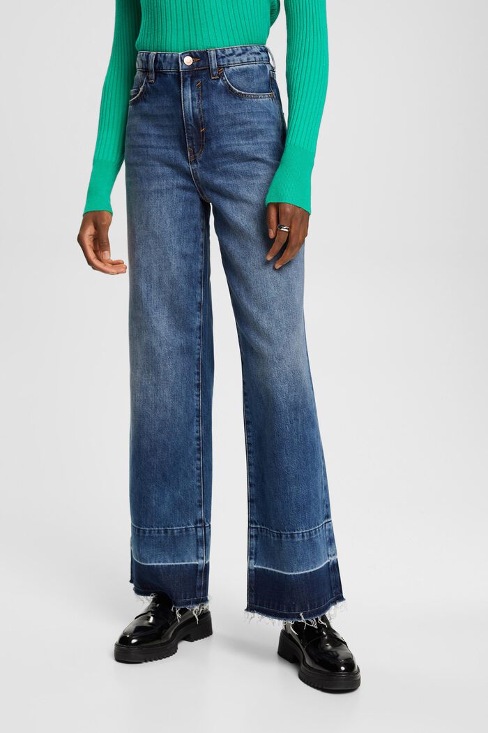 High-rise jeans met wijde pijpen, BLUE DARK WASHED, detail image number 0