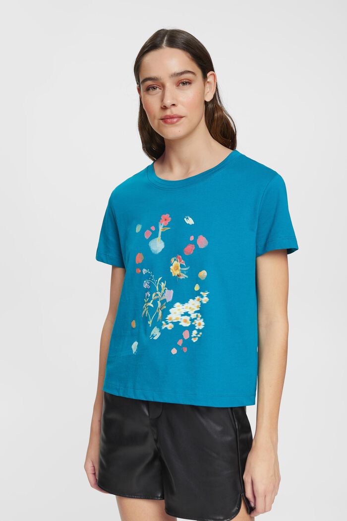 T-shirt met bloemetjesprint, TEAL BLUE, detail image number 0