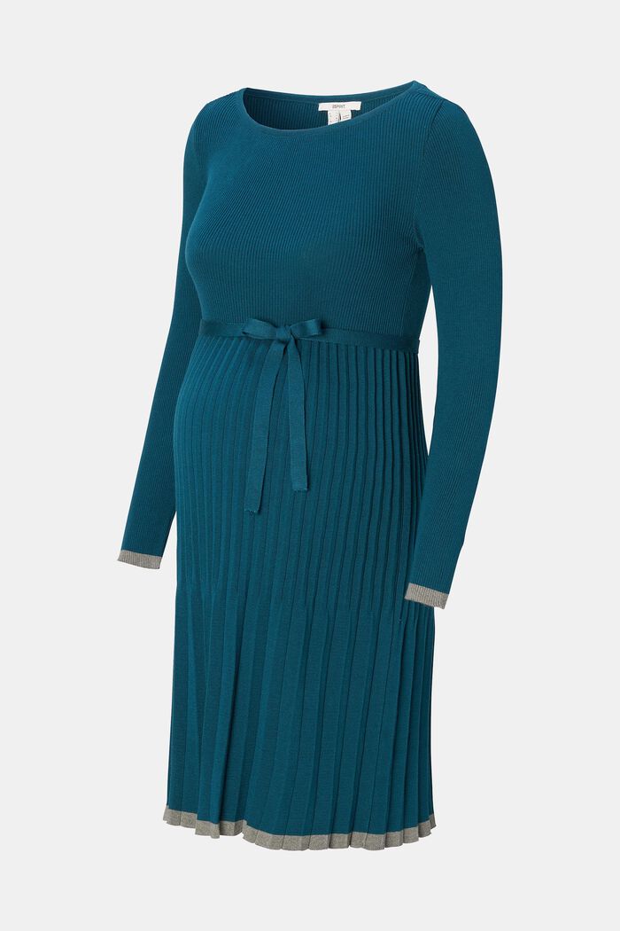 Gebreide jurk met plooien, biologisch katoen, ATLANTIC BLUE, overview