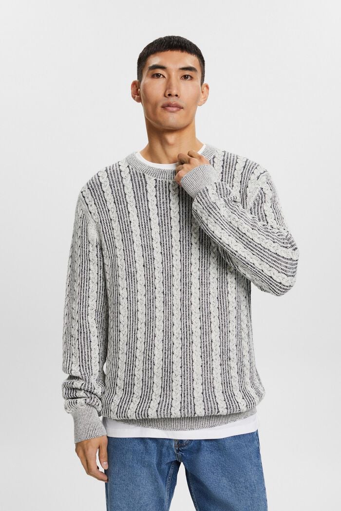 Sweater met kabelpatroon en ronde hals, NAVY, detail image number 0