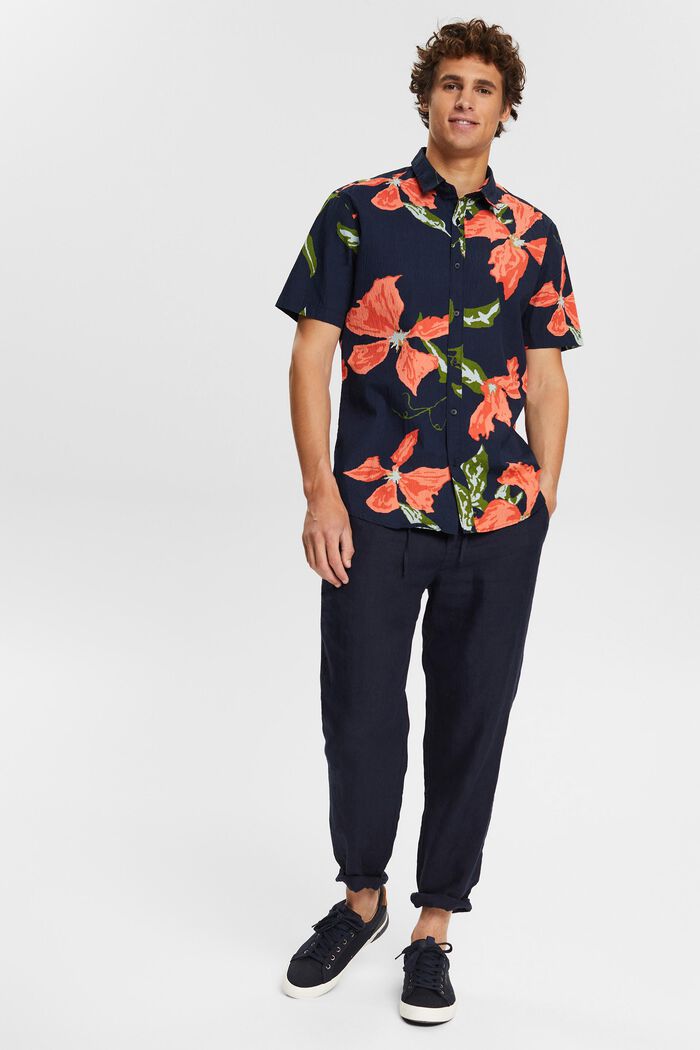 Seersuckeroverhemd met bloemmotief, NAVY, detail image number 1