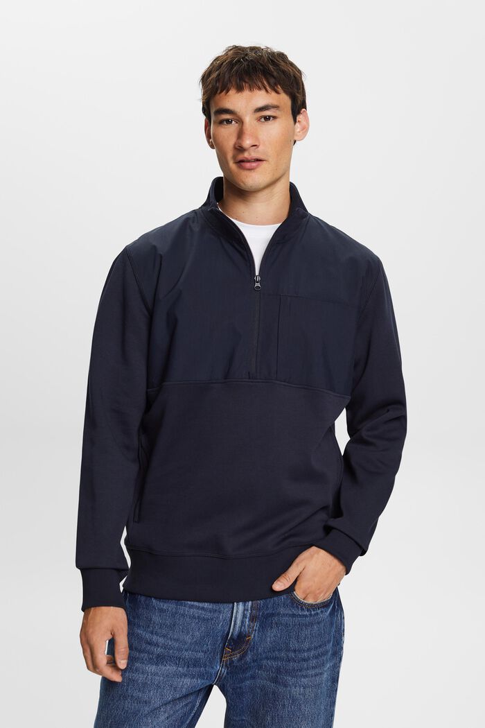 Sweatshirt met een halve rits, van een materiaalmix, NAVY, detail image number 0