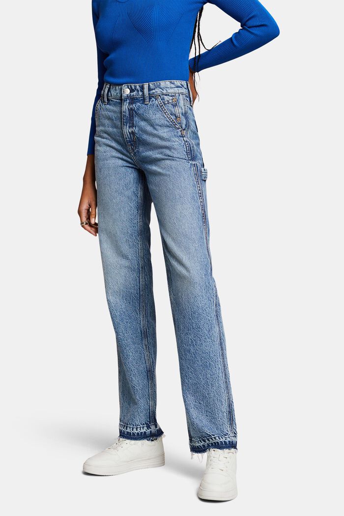 Straight jeans met hoge taille, BLUE LIGHT WASHED, detail image number 0