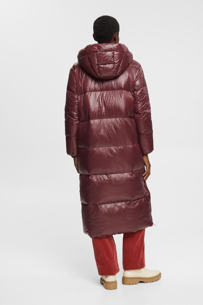 Lange gewatteerde mantel met gerecyclede donzen wattering, BORDEAUX RED, detail image number 3