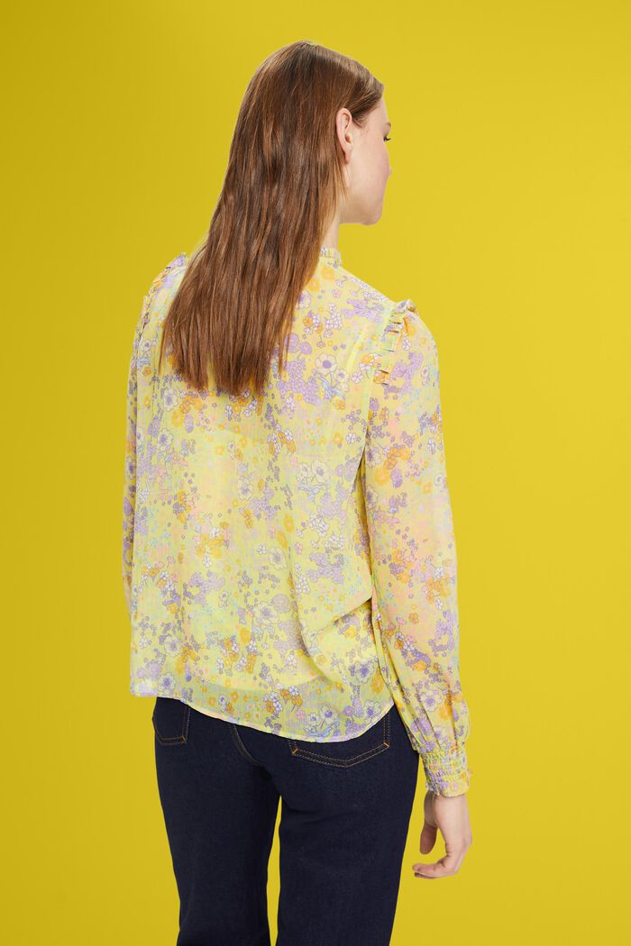 Gebloemde chiffon blouse met ruches, LIGHT YELLOW, detail image number 3