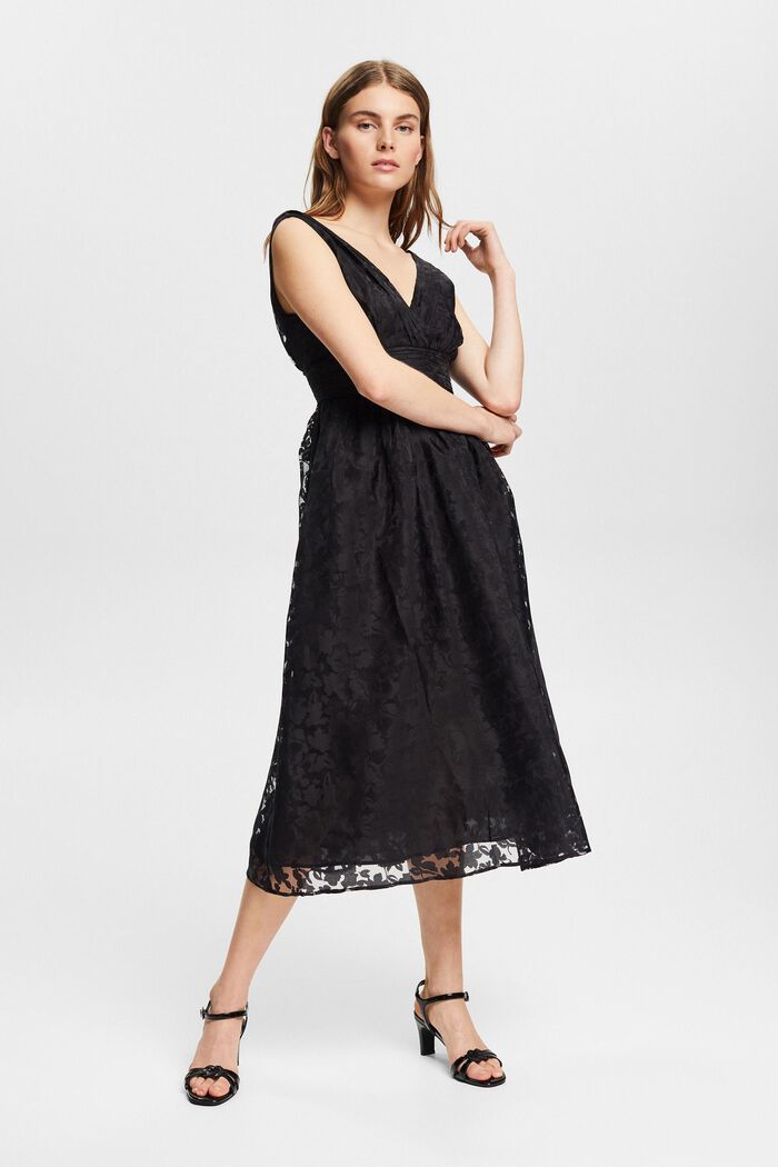Gerecycled: jurk van tule met bloemetjesmotief, BLACK, detail image number 1
