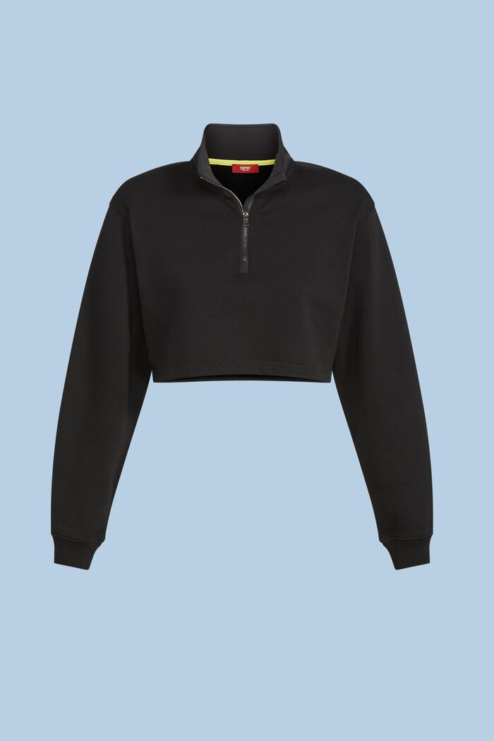 Cropped terry sweater van organic cotton, BLACK, detail image number 5