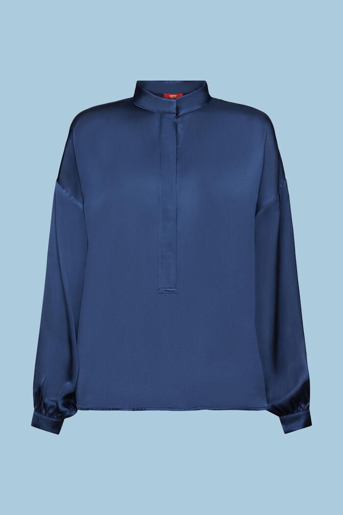 Satijnen blouse met knopen op de voorkant, GREY BLUE, detail image number 6
