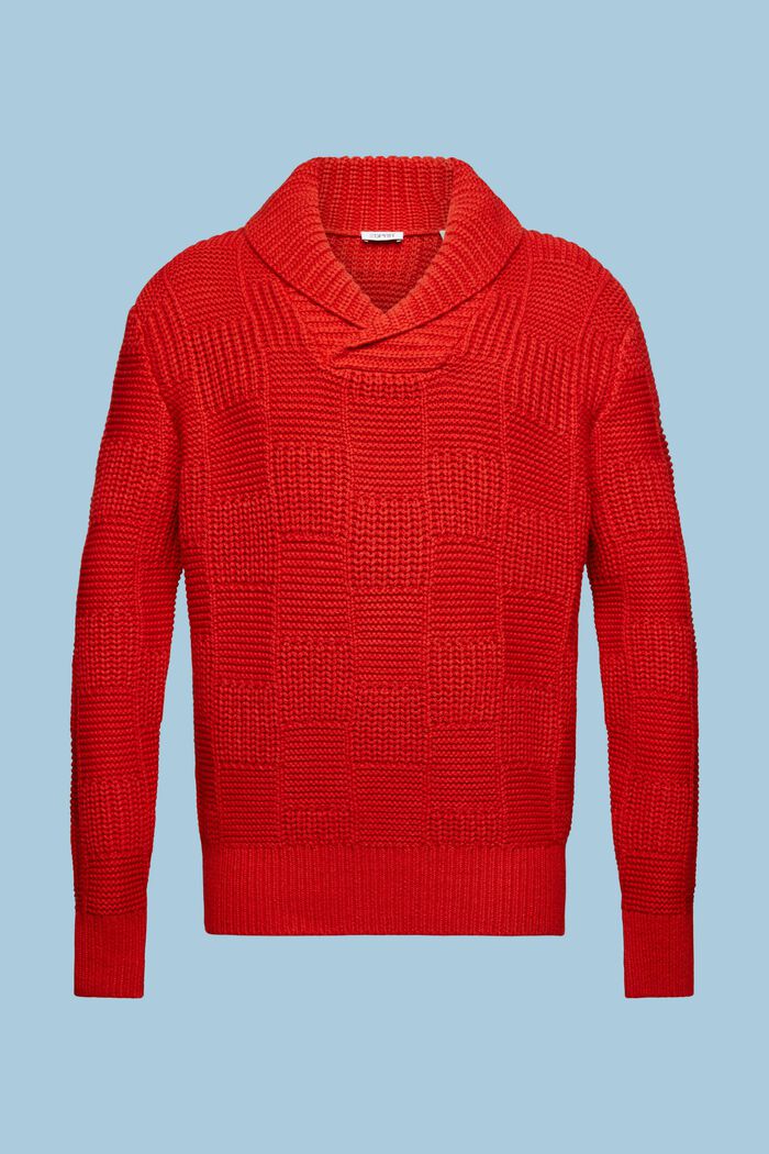 Grofgebreide trui met sjaalkraag, DARK RED, detail image number 6