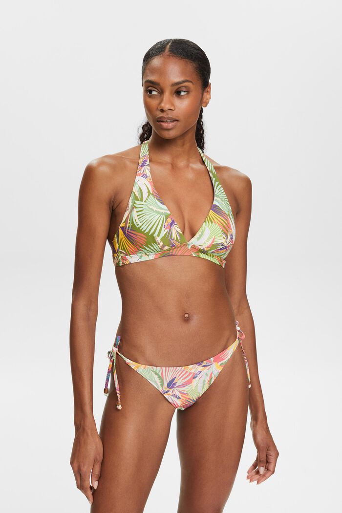 Gewatteerde halter-bikinitop met print, DARK GREEN, detail image number 0