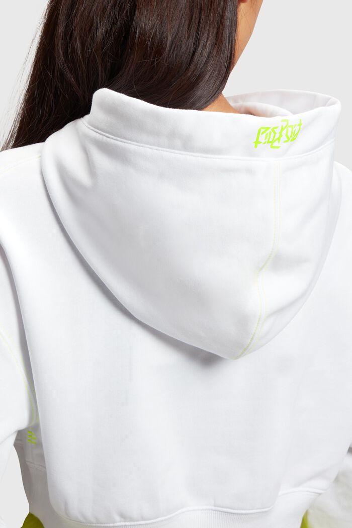 Cropped hoodie met neonkleurig logo, WHITE, detail image number 3