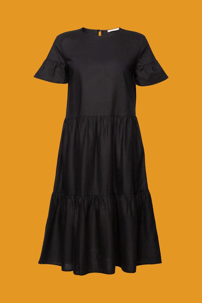 Midi-jurk, mix van katoen en linnen, BLACK, detail image number 7