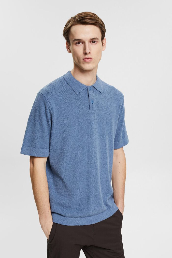 Poloshirt met bouclé-look, GREY BLUE, detail image number 0