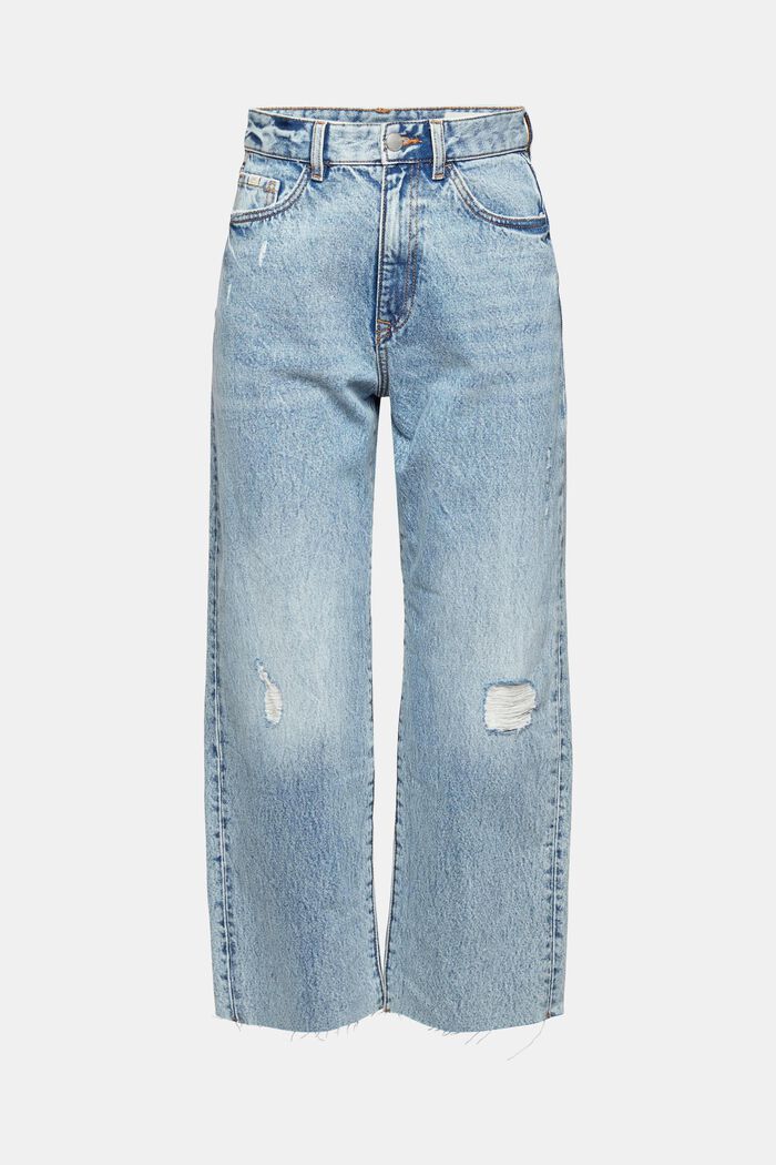 Gerecycled: jeans met slijtageplekken en rechte pijpen, BLUE LIGHT WASHED, detail image number 6