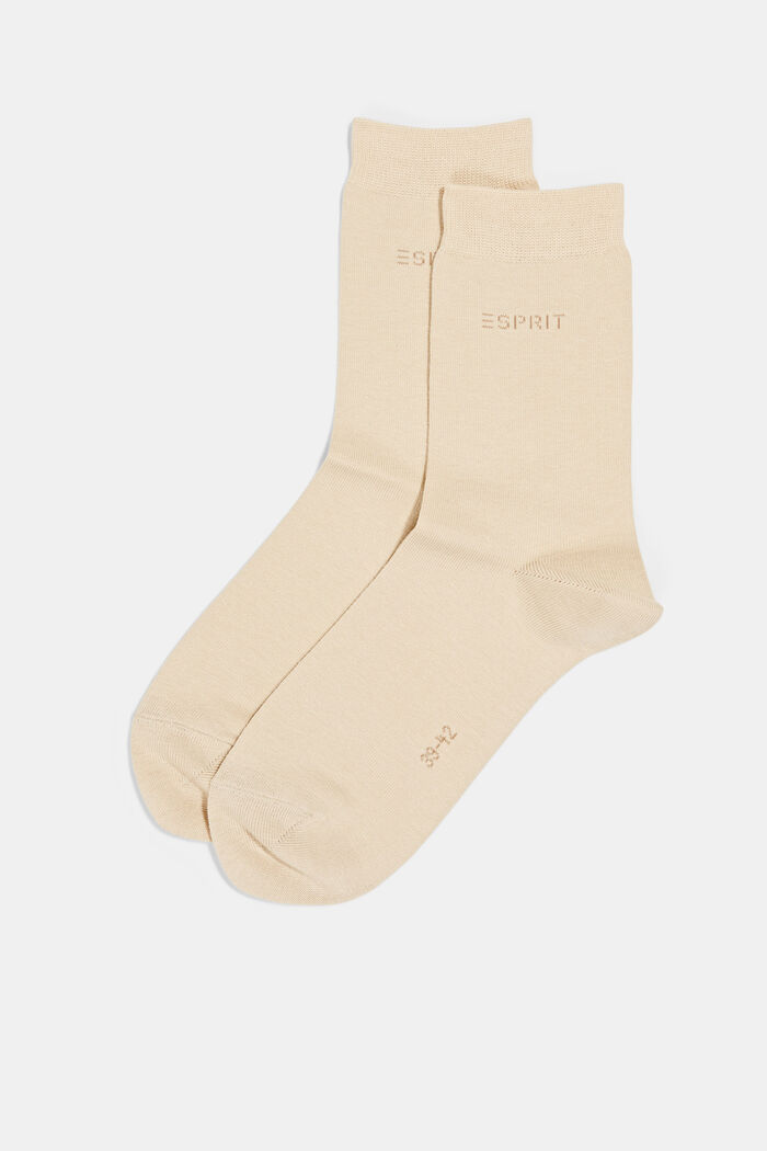 Set van 2 paar sokken met gebreid logo, organic cotton, CREAM, detail image number 0