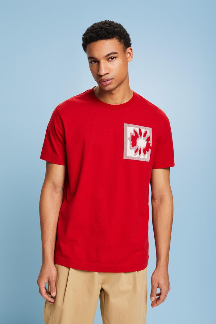 T-shirt met logo en bloemenprint, DARK RED, detail image number 0