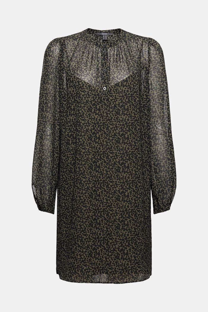 Gerecycled: chiffon jurk met print, KHAKI GREEN, detail image number 6