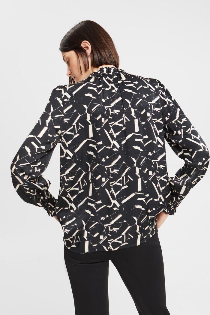 Satijnen blouse met gerimpelde kraag, LENZING™ ECOVERO™, BLACK, detail image number 3