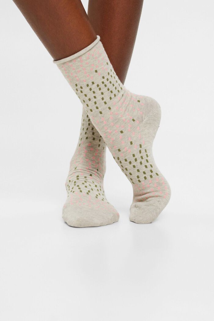 Set van 2 paar sokken met stippenmotief, organic cotton, BEIGE/WHITE, detail image number 1
