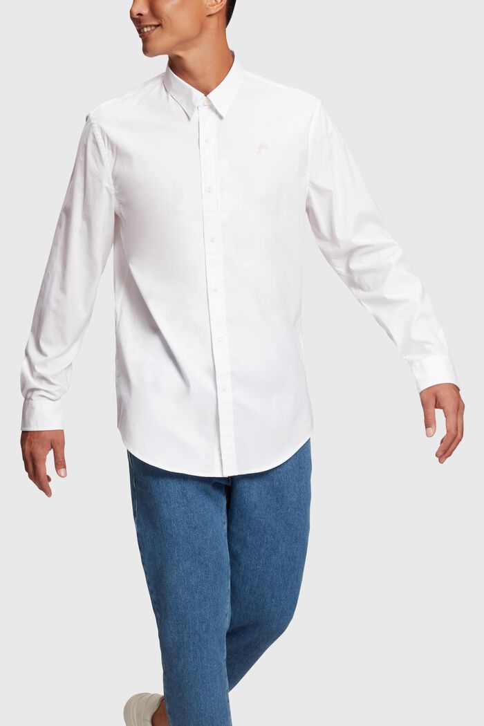 Popeline shirt met slim fit en dolfijnenbadge, WHITE, detail image number 0