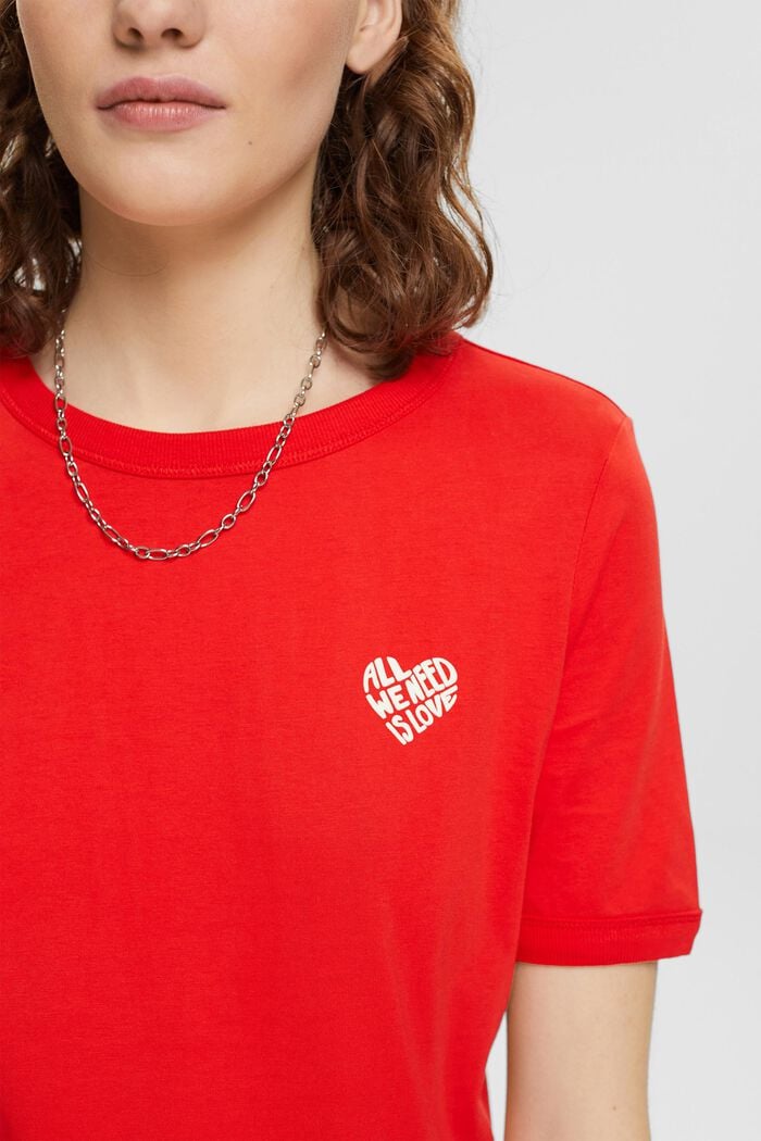 Katoenen T-shirt met hartvorming logo, RED, detail image number 2