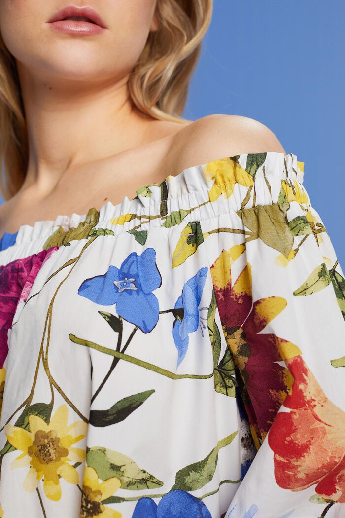 Off-the-shoulder mini-jurk van popeline met motief, WHITE, detail image number 2