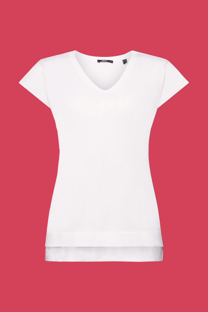 T-shirt met ton sur ton print, 100% katoen, WHITE, detail image number 7