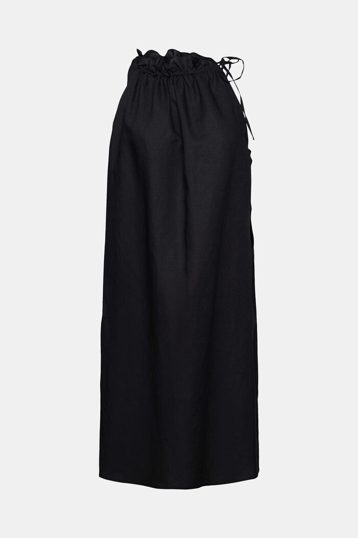 Met linnen: jurk met haltermodel, BLACK, overview