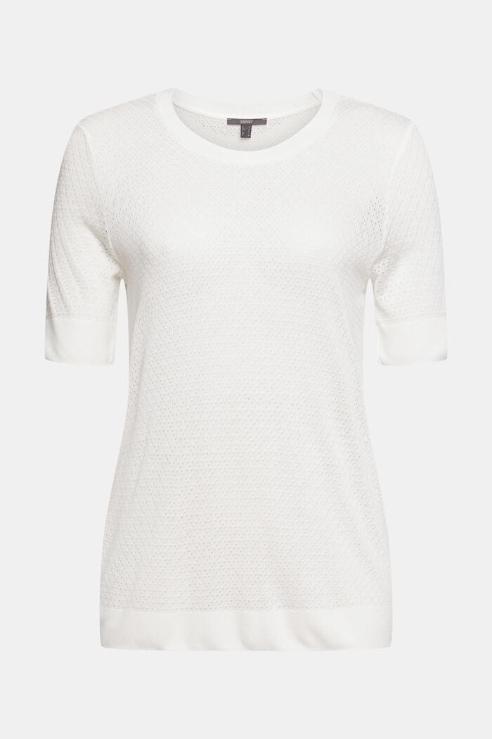 T-shirt van fijn, opengewerkt breisel, OFF WHITE, overview