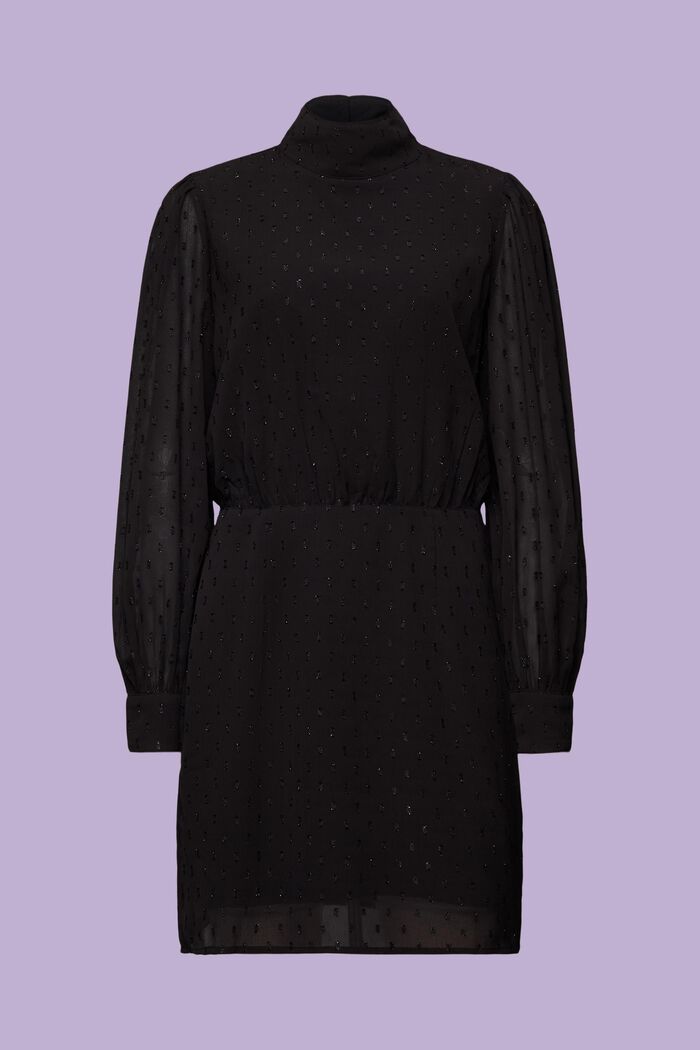 Glinsterende chiffon mini-jurk met plumetis stippen, BLACK, detail image number 7