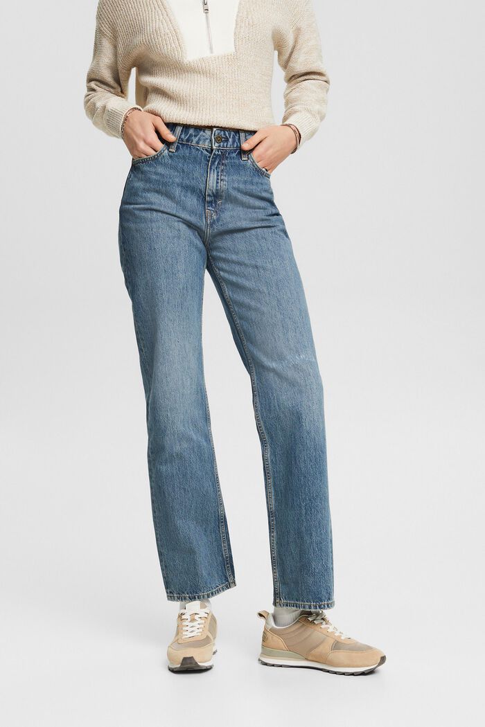 Straight jeans met retrolook en hoge taille, BLUE MEDIUM WASHED, detail image number 0