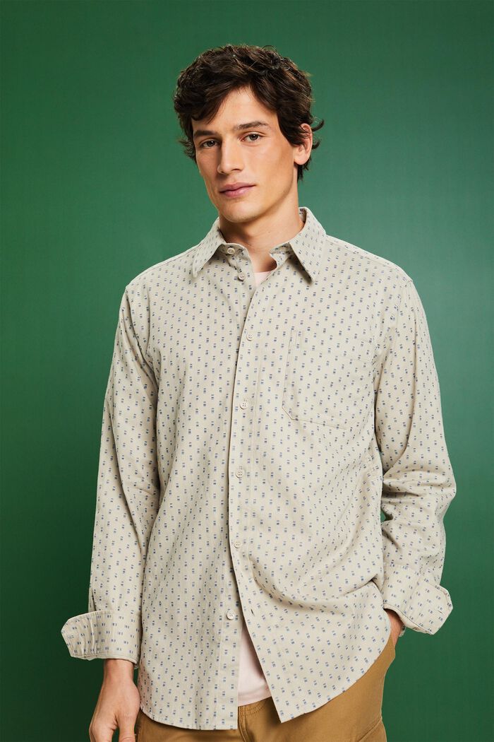 Twill overhemd met motief en smal model, PASTEL GREY, detail image number 0