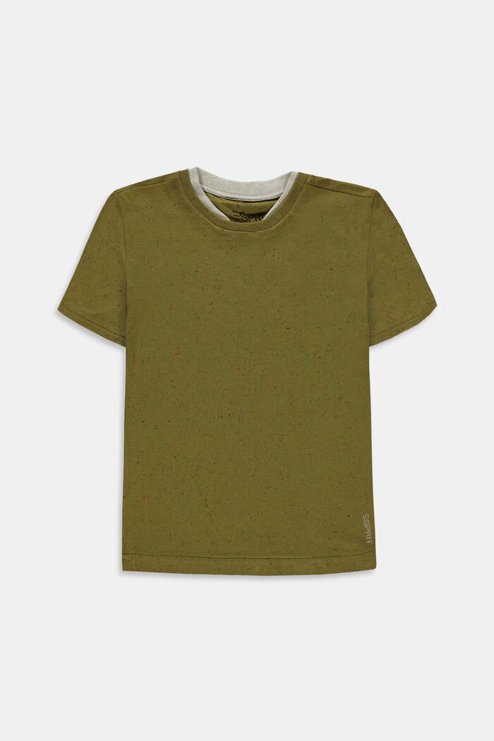 Katoenen T-shirt met dubbele kraag, LEAF GREEN, overview